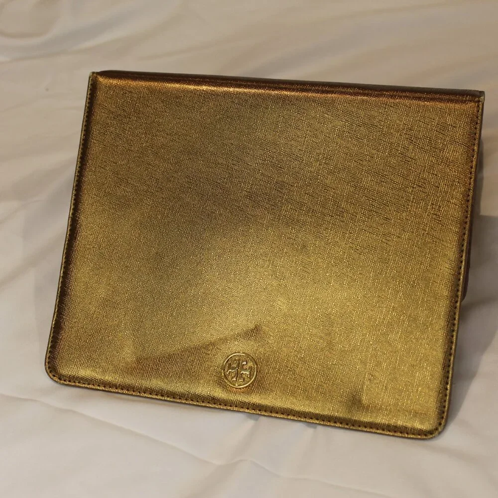 Tory Burch Gold Leather IPAD Case (Leather)